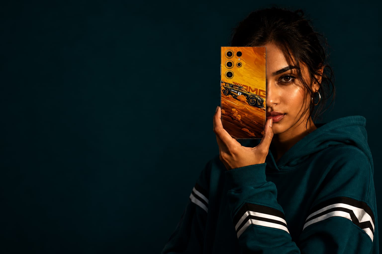 EaseWrap skin on a phone, held in hand
